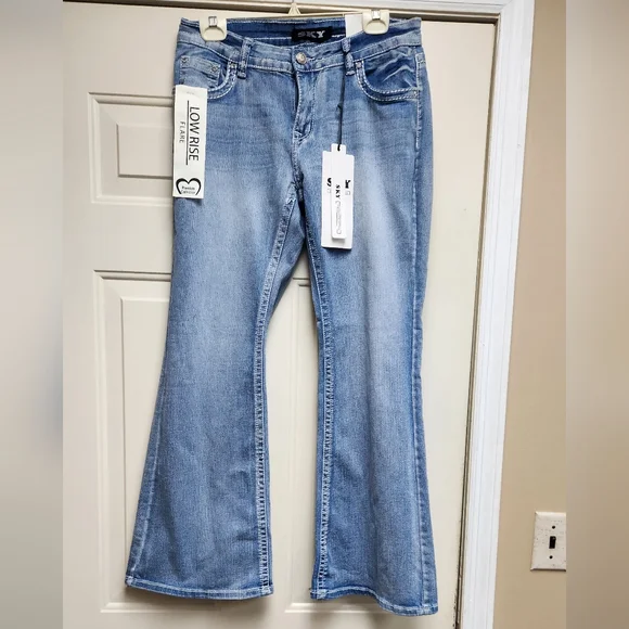 Sky Premium Collection Low Rise Flare Jeans With Embellished Back Pockets 13/31 - Picture 1 of 5